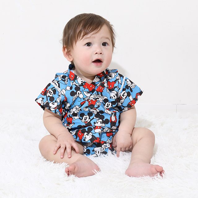 【ベビードール】ミッキー 浴衣ロンパース 0430B / 70-80cm ベビーサイズ 赤ちゃん 出産祝い 贈り物 プレゼント ベビー服 つなぎ 半袖 リンクコーデ ペアルック