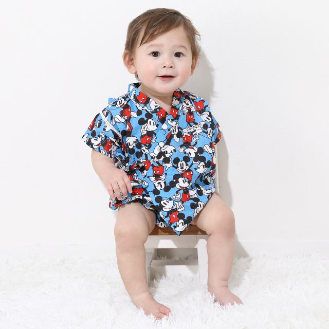 【ベビードール】ミッキー 浴衣ロンパース 0430B / 70-80cm ベビーサイズ 赤ちゃん 出産祝い 贈り物 プレゼント ベビー服 つなぎ 半袖 リンクコーデ ペアルック