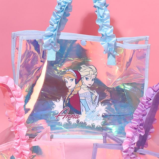 【ベビードール】アナ エルサ フリルクリアバッグ 0473 / キッズ スイムグッズ プール 水遊び 水泳 スイミング 鞄 トートバッグ プールバッグ オーロラ 軽量 撥水