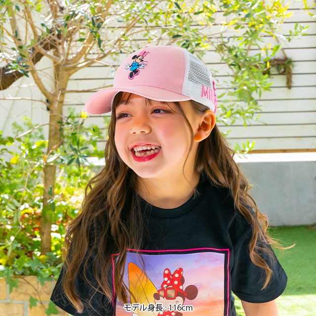 【ベビードール】ミニー 刺繍メッシュキャップ 0481 / 頭回り52-54cm キッズ ぼうし 帽子 サイズ調節可能（ホック） 立体モチーフ 日よけ 熱中症対策 UV対策