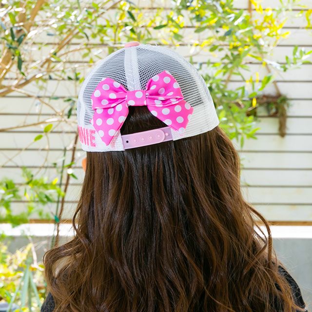 【ベビードール】ミニー 刺繍メッシュキャップ 0481 / 頭回り52-54cm キッズ ぼうし 帽子 サイズ調節可能（ホック） 立体モチーフ 日よけ 熱中症対策 UV対策