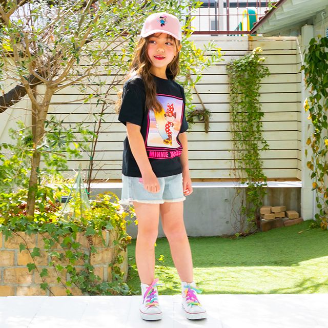 【ベビードール】ミニー 刺繍メッシュキャップ 0481 / 頭回り52-54cm キッズ ぼうし 帽子 サイズ調節可能（ホック） 立体モチーフ 日よけ 熱中症対策 UV対策