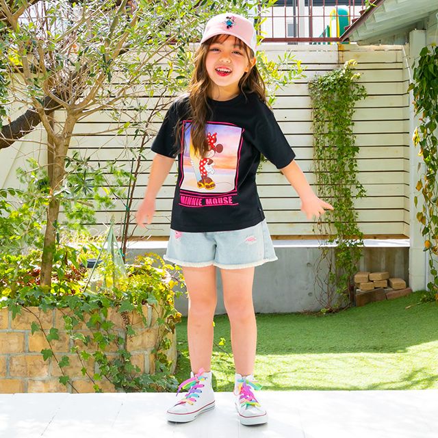 【ベビードール】ミニー 刺繍メッシュキャップ 0481 / 頭回り52-54cm キッズ ぼうし 帽子 サイズ調節可能（ホック） 立体モチーフ 日よけ 熱中症対策 UV対策