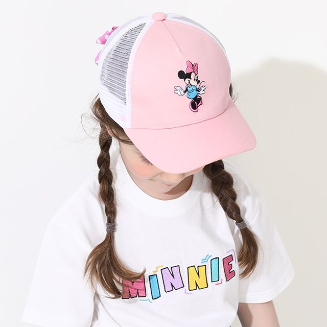 【ベビードール】ミニー 刺繍メッシュキャップ 0481 / 頭回り52-54cm キッズ ぼうし 帽子 サイズ調節可能（ホック） 立体モチーフ 日よけ 熱中症対策 UV対策