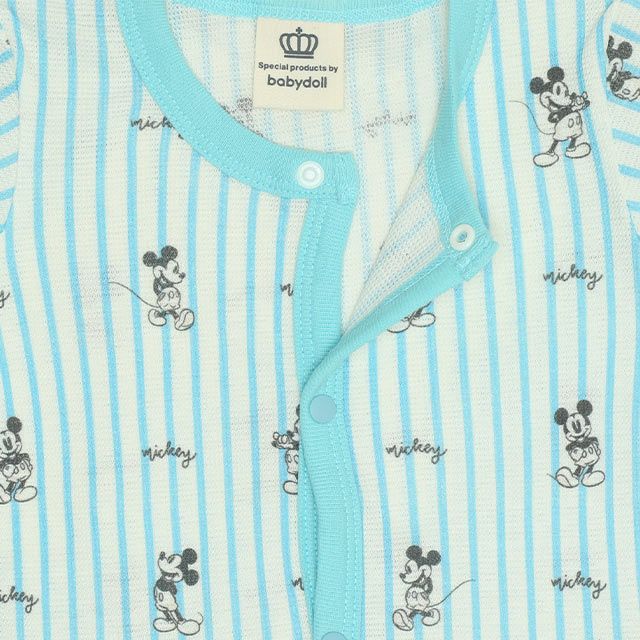 【ベビードール】ミッキー 総柄メッシュボディスーツ 0483B / ベビーサイズ 赤ちゃん 出産祝い 贈り物 プレゼント ベビー服 ワンオール つなぎ 半袖 天竺素材