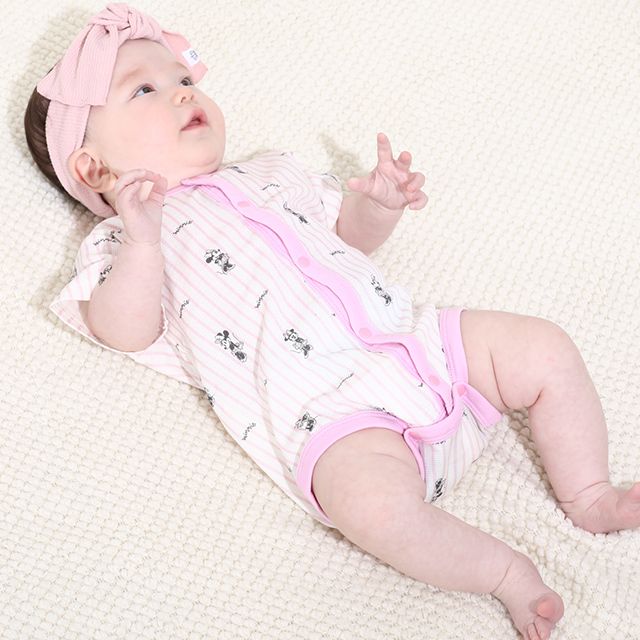 【ベビードール】ミニー 総柄メッシュボディスーツ 0483B / ベビーサイズ 赤ちゃん 出産祝い 贈り物 プレゼント ベビー服 ワンオール つなぎ 半袖 天竺素材