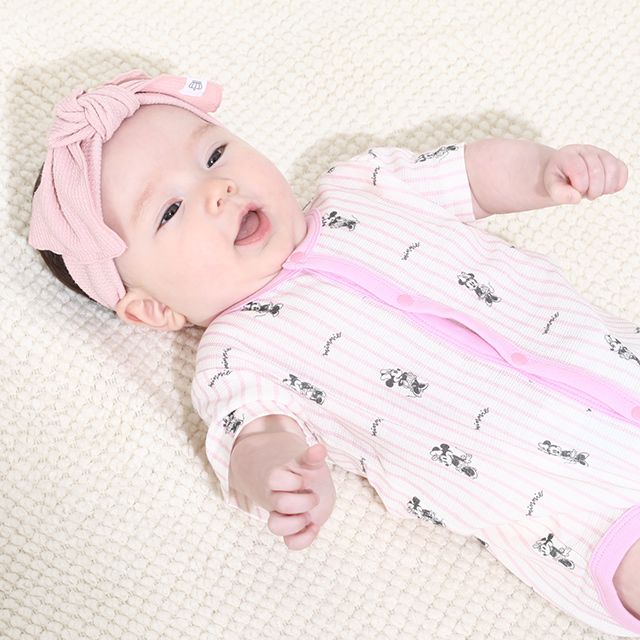 【ベビードール】ミニー 総柄メッシュボディスーツ 0483B / ベビーサイズ 赤ちゃん 出産祝い 贈り物 プレゼント ベビー服 ワンオール つなぎ 半袖 天竺素材