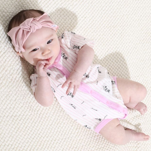 【ベビードール】ミニー 総柄メッシュボディスーツ 0483B / ベビーサイズ 赤ちゃん 出産祝い 贈り物 プレゼント ベビー服 ワンオール つなぎ 半袖 天竺素材