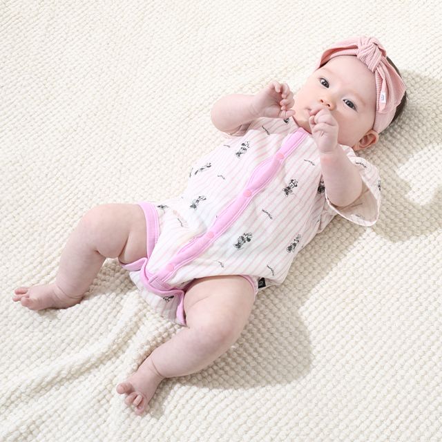 【ベビードール】ミニー 総柄メッシュボディスーツ 0483B / ベビーサイズ 赤ちゃん 出産祝い 贈り物 プレゼント ベビー服 ワンオール つなぎ 半袖 天竺素材