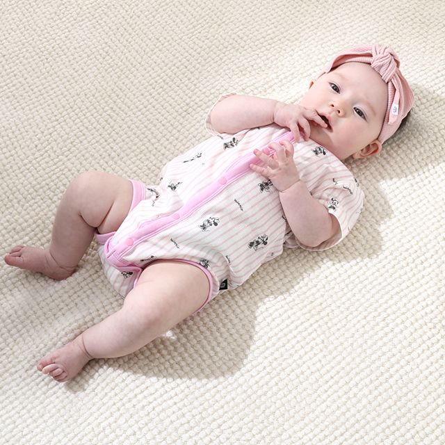 【ベビードール】ミニー 総柄メッシュボディスーツ 0483B / ベビーサイズ 赤ちゃん 出産祝い 贈り物 プレゼント ベビー服 ワンオール つなぎ 半袖 天竺素材