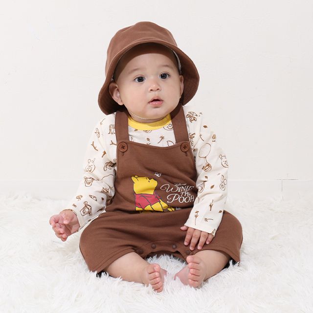 【ベビードール】プー ギフトBOX付き 3点ギフトセット 0636B 【DY】 / 70-80cm ベビーサイズ 赤ちゃん 出産祝い 贈り物 プレゼント ベビー服 長袖 ボディスーツ サロペット 帽子 ベビーハット トータルコーディネート 綿100%