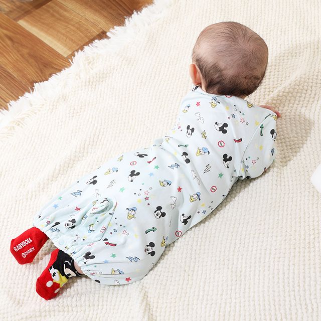 【ベビードール】ミッキー ドナルド 総柄2WAYオール 0637B / 50-70cm ベビーサイズ 赤ちゃん 出産祝い 贈り物 プレゼント ベビー服 つなぎ 長袖 ドレスオール カバーオール 綿100％