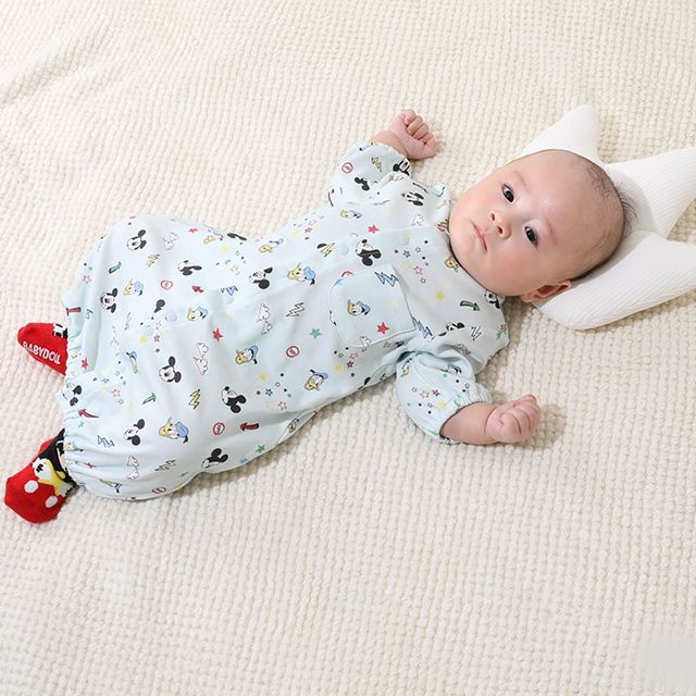 【ベビードール】ミッキー ドナルド 総柄2WAYオール 0637B / 50-70cm ベビーサイズ 赤ちゃん 出産祝い 贈り物 プレゼント ベビー服 つなぎ 長袖 ドレスオール カバーオール 綿100％