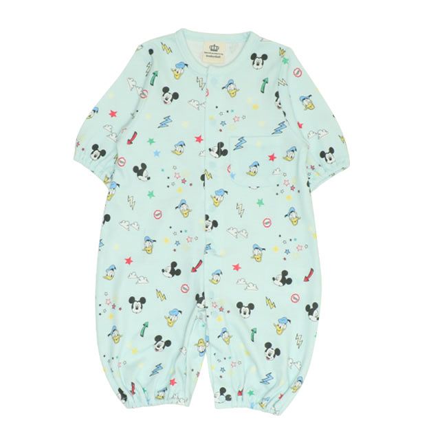 【ベビードール】ミッキー ドナルド 総柄2WAYオール 0637B / 50-70cm ベビーサイズ 赤ちゃん 出産祝い 贈り物 プレゼント ベビー服 つなぎ 長袖 ドレスオール カバーオール 綿100％