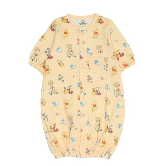 【ベビードール】プー 総柄2WAYオール 0637B / 50-70cm ベビーサイズ 赤ちゃん 出産祝い 贈り物 プレゼント ベビー服 つなぎ 長袖 ドレスオール カバーオール 綿100％
