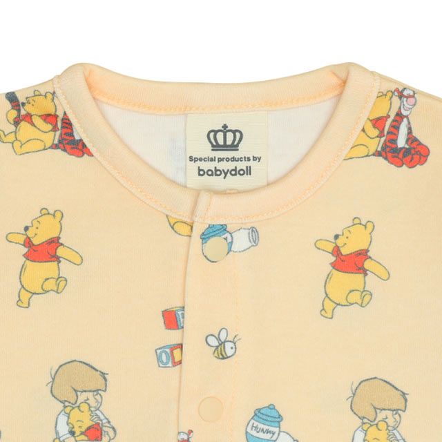 【ベビードール】プー 総柄2WAYオール 0637B / 50-70cm ベビーサイズ 赤ちゃん 出産祝い 贈り物 プレゼント ベビー服 つなぎ 長袖 ドレスオール カバーオール 綿100％