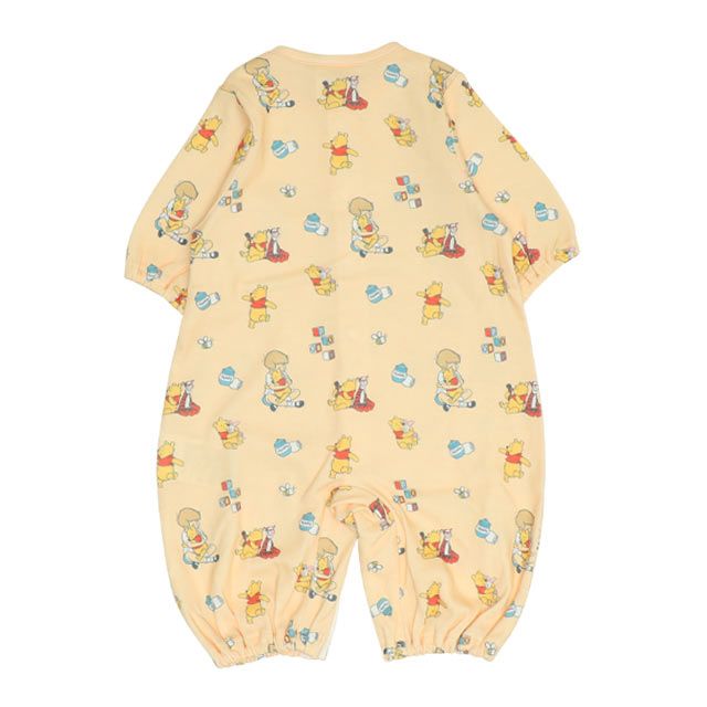 【ベビードール】プー 総柄2WAYオール 0637B / 50-70cm ベビーサイズ 赤ちゃん 出産祝い 贈り物 プレゼント ベビー服 つなぎ 長袖 ドレスオール カバーオール 綿100％