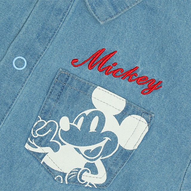 【ベビードール】ミッキー デニムシャツぽってりロンパース 0769B / 70-80cm ベビーサイズ 赤ちゃん 出産祝い 贈り物 プレゼント ベビー服 長袖 シャツ デニム 綿100％