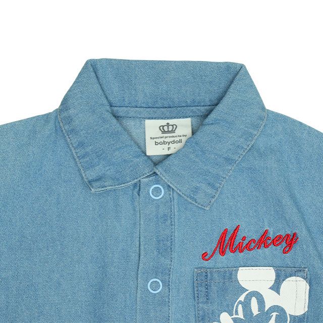 【ベビードール】ミッキー デニムシャツぽってりロンパース 0769B / 70-80cm ベビーサイズ 赤ちゃん 出産祝い 贈り物 プレゼント ベビー服 長袖 シャツ デニム 綿100％