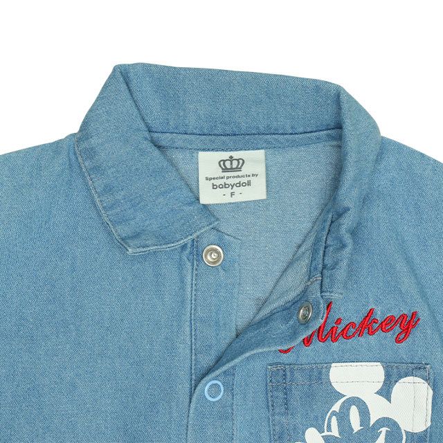 【ベビードール】ミッキー デニムシャツぽってりロンパース 0769B / 70-80cm ベビーサイズ 赤ちゃん 出産祝い 贈り物 プレゼント ベビー服 長袖 シャツ デニム 綿100％