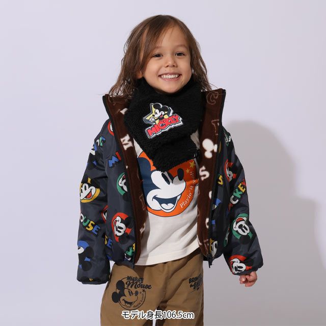 【ベビードール】ミッキー ワッペンマフラー 1019 / キッズ マフラー 襟巻き ボア素材 ふわふわ もこもこ あったか 防寒 雑貨 小物