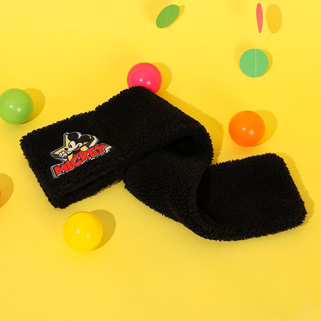 【ベビードール】ミッキー ワッペンマフラー 1019 / キッズ マフラー 襟巻き ボア素材 ふわふわ もこもこ あったか 防寒 雑貨 小物