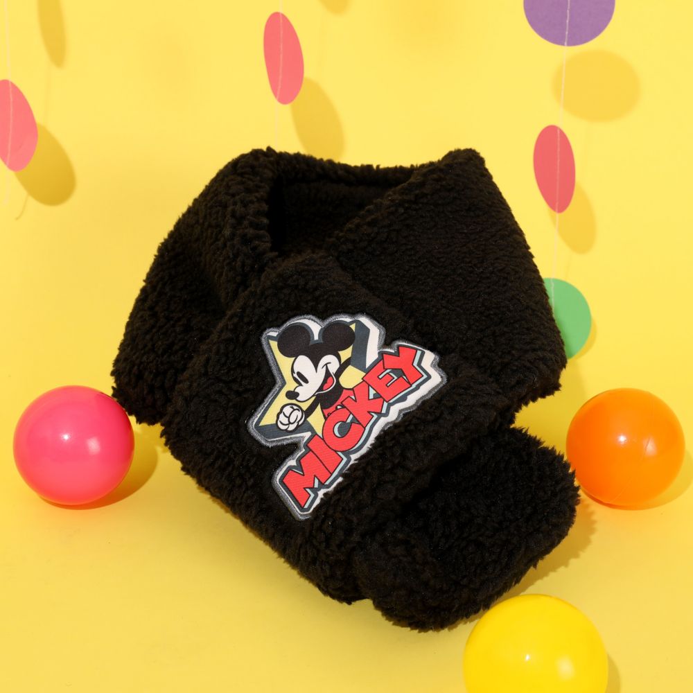 【ベビードール】ミッキー ワッペンマフラー 1019 / キッズ マフラー 襟巻き ボア素材 ふわふわ もこもこ あったか 防寒 雑貨 小物