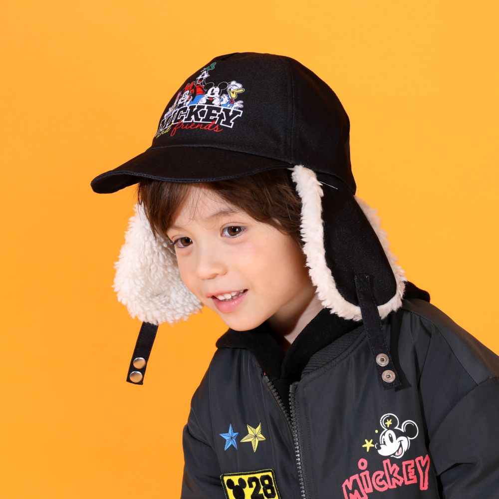 【ベビードール】ミッキー＆フレンズ フライトキャップ 1032 / 頭回り52-54cm キッズ ぼうし 帽子 サイズ調節可能（バックル） もこもこ ボア 耳当て 防寒
