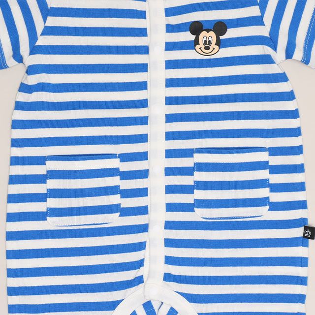 【ベビードール】ミッキー おしりキャラクターロンパース 1208B / 70-80cm ベビーサイズ 赤ちゃん 出産祝い 贈り物 プレゼント ベビー服 半袖 ボーダー柄 アップリケ 天竺素材