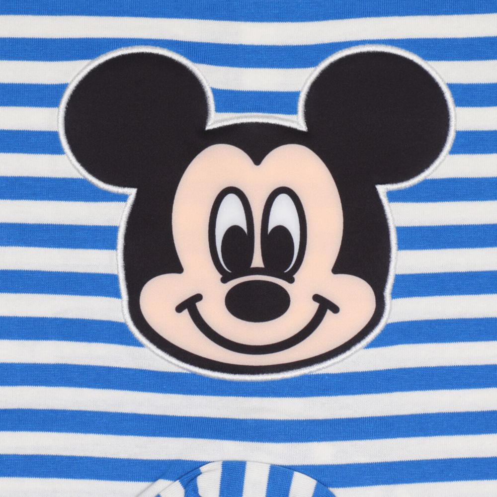 【ベビードール】ミッキー おしりキャラクターロンパース 1208B / 70-80cm ベビーサイズ 赤ちゃん 出産祝い 贈り物 プレゼント ベビー服 半袖 ボーダー柄 アップリケ 天竺素材