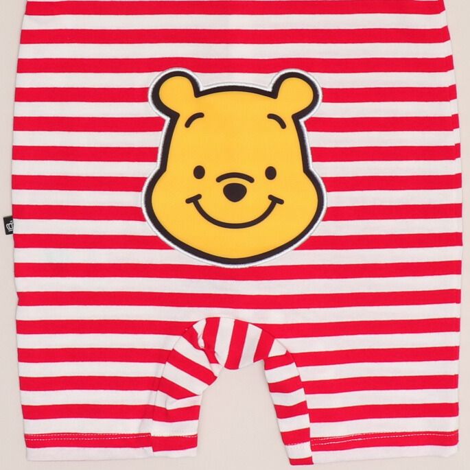 【ベビードール】プー おしりキャラクターロンパース 1208B / 70-80cm ベビーサイズ 赤ちゃん 出産祝い 贈り物 プレゼント ベビー服 半袖 ボーダー柄 アップリケ 天竺素材