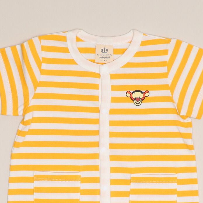 【ベビードール】ティガー おしりキャラクターロンパース 1208B / 70-80cm ベビーサイズ 赤ちゃん 出産祝い 贈り物 プレゼント ベビー服 半袖 ボーダー柄 アップリケ 天竺素材