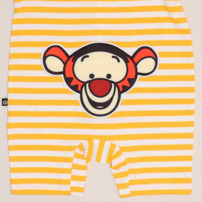 【ベビードール】ティガー おしりキャラクターロンパース 1208B / 70-80cm ベビーサイズ 赤ちゃん 出産祝い 贈り物 プレゼント ベビー服 半袖 ボーダー柄 アップリケ 天竺素材