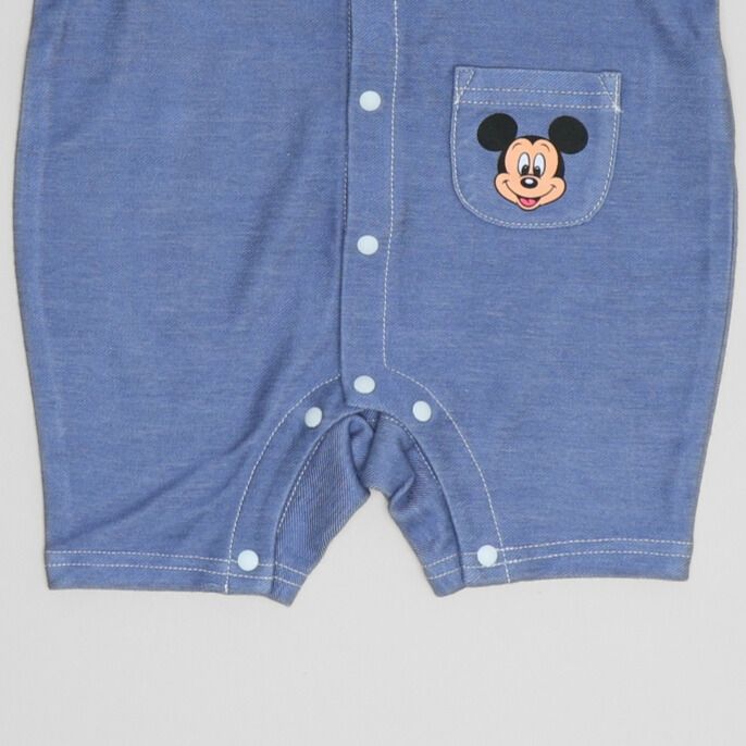 【ベビードール】ミッキー 総柄サロペット風ロンパース 1209B / 70-80cm ベビーサイズ 赤ちゃん 出産祝い 贈り物 プレゼント ベビー服 半袖 デニムサロペット風 ニットデニム