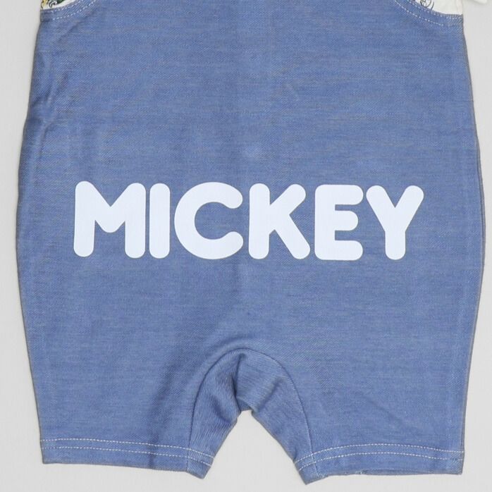 【ベビードール】ミッキー 総柄サロペット風ロンパース 1209B / 70-80cm ベビーサイズ 赤ちゃん 出産祝い 贈り物 プレゼント ベビー服 半袖 デニムサロペット風 ニットデニム