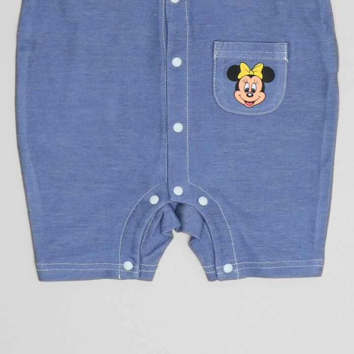 【ベビードール】ミニー 総柄サロペット風ロンパース 1209B / 70-80cm ベビーサイズ 赤ちゃん 出産祝い 贈り物 プレゼント ベビー服 半袖 デニムサロペット風 ニットデニム