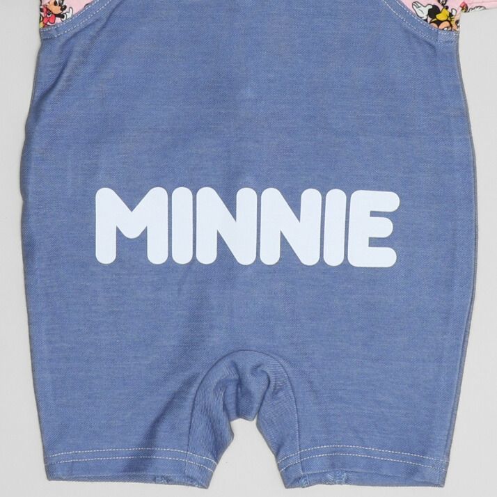 【ベビードール】ミニー 総柄サロペット風ロンパース 1209B / 70-80cm ベビーサイズ 赤ちゃん 出産祝い 贈り物 プレゼント ベビー服 半袖 デニムサロペット風 ニットデニム