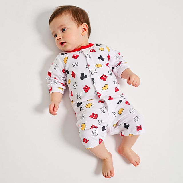 【ベビードール】ミッキー 肌着付き2WAYオール 1210B / 50-70cm ベビーサイズ 赤ちゃん 出産祝い 贈り物 プレゼント ベビー服 ベビー肌着 つなぎ ドレスオール カバーオール 時短 楽ちん 綿100％
