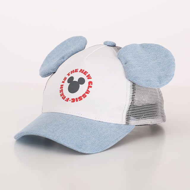 【ベビードール】ミッキー デニム耳付きキャップ 1254 / 頭回り:52-54cm キッズ ぼうし 帽子 キャップ CAP ファッション小物 雑貨 日よけ メッシュ サイズ調整機能有り 耳付き 立体モチーフ