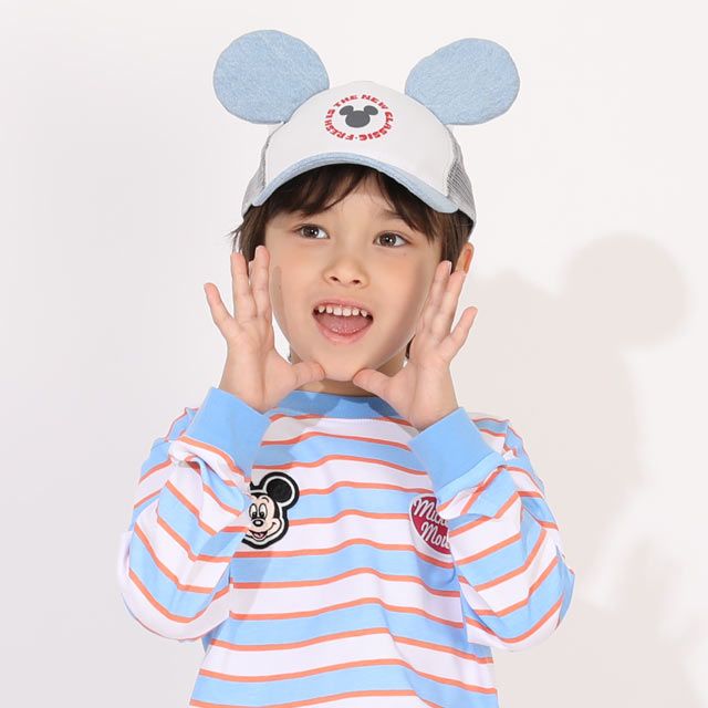 【ベビードール】ミッキー デニム耳付きキャップ 1254 / 頭回り:52-54cm キッズ ぼうし 帽子 キャップ CAP ファッション小物 雑貨 日よけ メッシュ サイズ調整機能有り 耳付き 立体モチーフ