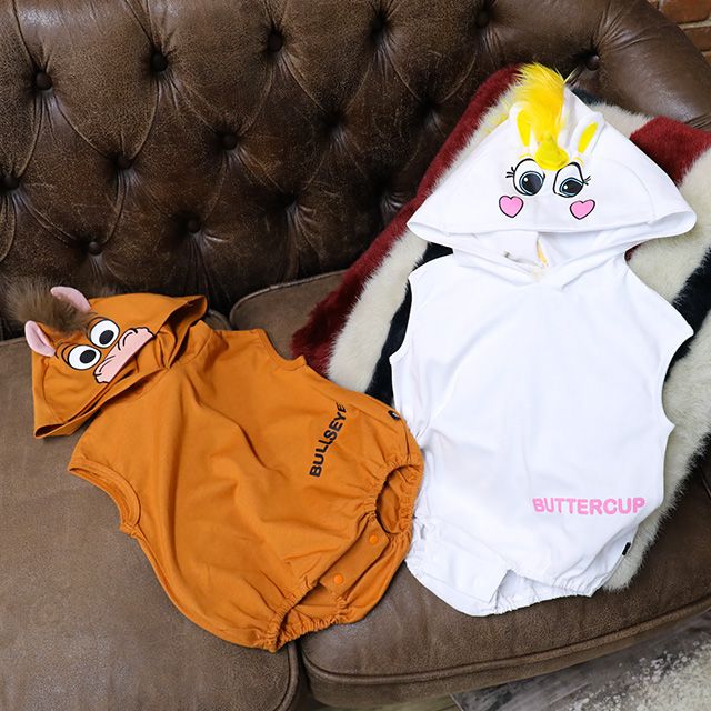 【ベビードール】バターカップ なりきるフード付きロンパース 1286B / 70-80cm ベビーサイズ 赤ちゃん 出産祝い 贈り物 プレゼント ベビー服 ノースリーブ 袖なし フード付き 立体モチーフ 仮装 コスチューム コスプレ
