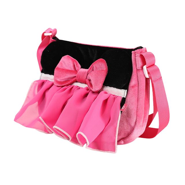 【ベビードール】ミニー なりきるポシェット 1475 / キッズ 雑貨 鞄 カバン かばん 小物入れ フリフリ リボン ガールズコーデ ガーリー ベロア 面ファスナー ショルダー紐 長さ調整可 立体モチーフ