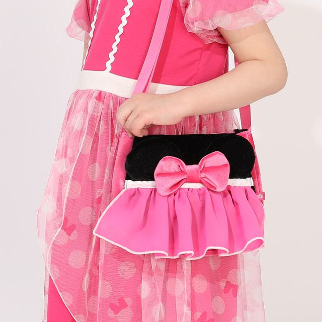 【ベビードール】ミニー なりきるポシェット 1475 / キッズ 雑貨 鞄 カバン かばん 小物入れ フリフリ リボン ガールズコーデ ガーリー ベロア 面ファスナー ショルダー紐 長さ調整可 立体モチーフ