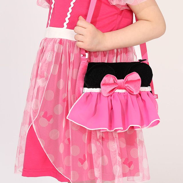 【ベビードール】ミニー なりきるポシェット 1475 / キッズ 雑貨 鞄 カバン かばん 小物入れ フリフリ リボン ガールズコーデ ガーリー ベロア 面ファスナー ショルダー紐 長さ調整可 立体モチーフ