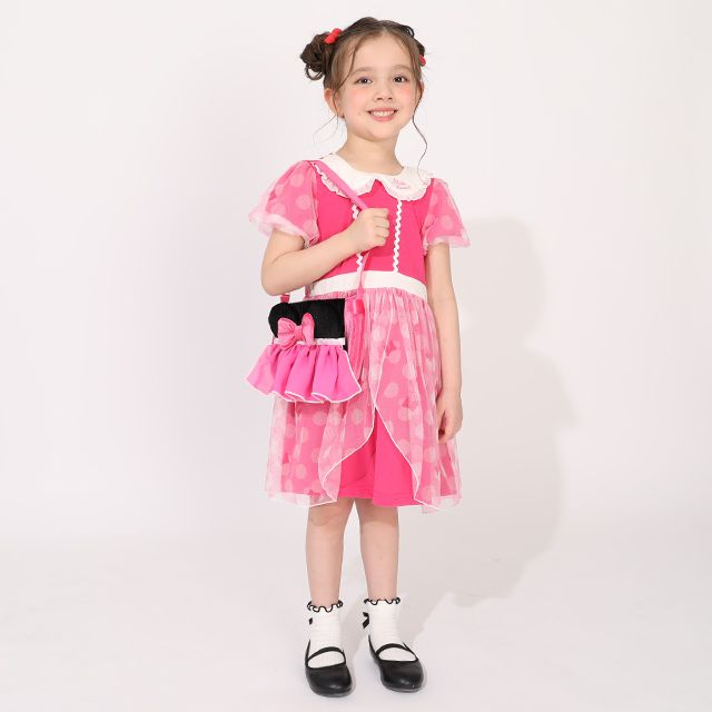 【ベビードール】ミニー なりきるポシェット 1475 / キッズ 雑貨 鞄 カバン かばん 小物入れ フリフリ リボン ガールズコーデ ガーリー ベロア 面ファスナー ショルダー紐 長さ調整可 立体モチーフ