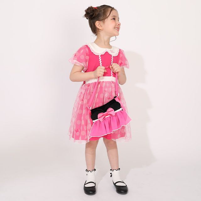 【ベビードール】ミニー なりきるポシェット 1475 / キッズ 雑貨 鞄 カバン かばん 小物入れ フリフリ リボン ガールズコーデ ガーリー ベロア 面ファスナー ショルダー紐 長さ調整可 立体モチーフ