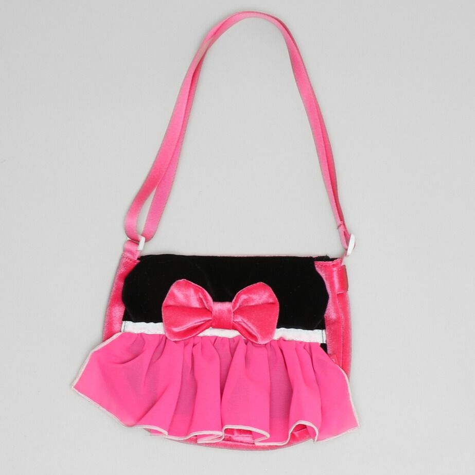 【ベビードール】ミニー なりきるポシェット 1475 / キッズ 雑貨 鞄 カバン かばん 小物入れ フリフリ リボン ガールズコーデ ガーリー ベロア 面ファスナー ショルダー紐 長さ調整可 立体モチーフ