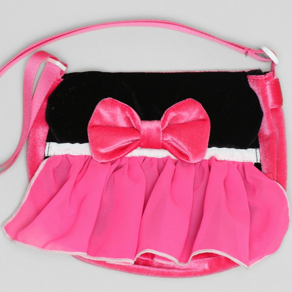 【ベビードール】ミニー なりきるポシェット 1475 / キッズ 雑貨 鞄 カバン かばん 小物入れ フリフリ リボン ガールズコーデ ガーリー ベロア 面ファスナー ショルダー紐 長さ調整可 立体モチーフ
