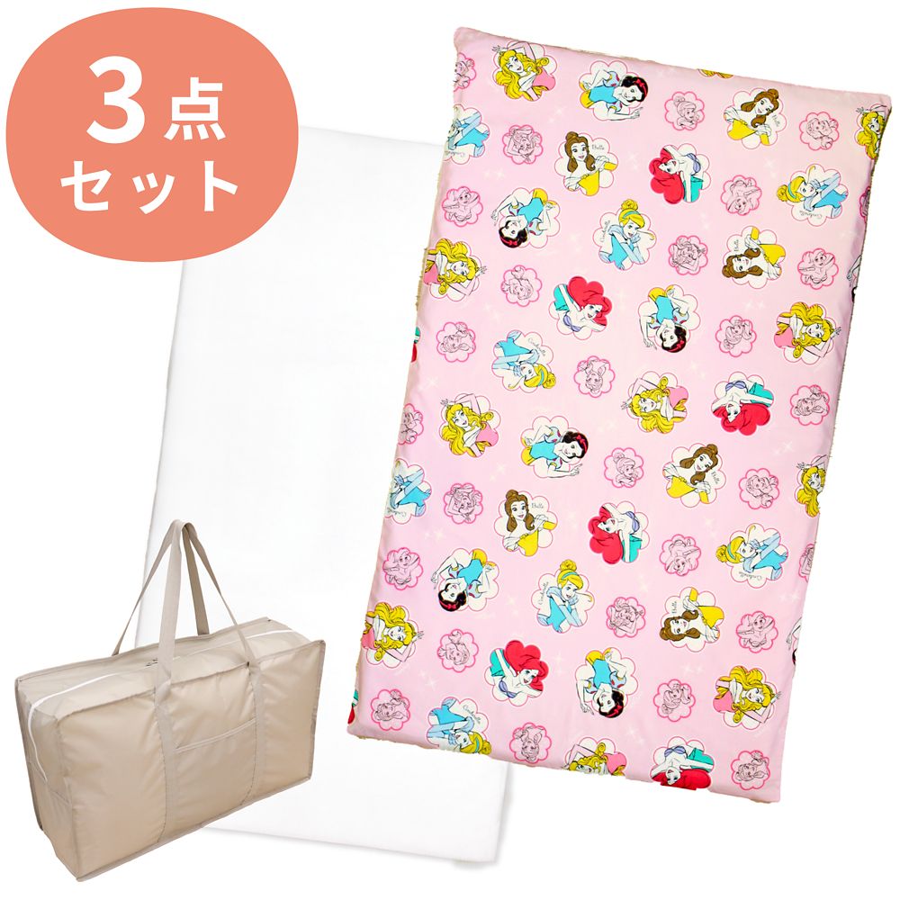 ディズニープリンセス お昼寝布団セット 3点 綿100％ 敷き布団 防水バッグ ネームタグ付き NZ1264-3