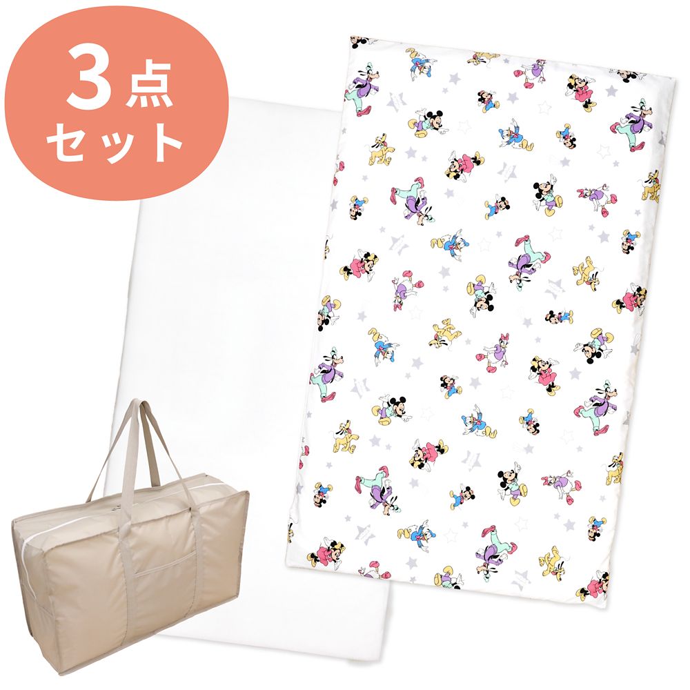 ミッキー ドナルド モーティ フェルディ お昼寝布団セット 3点 綿100％ 敷き布団 防水バッグ ネームタグ付き NZ1266-3